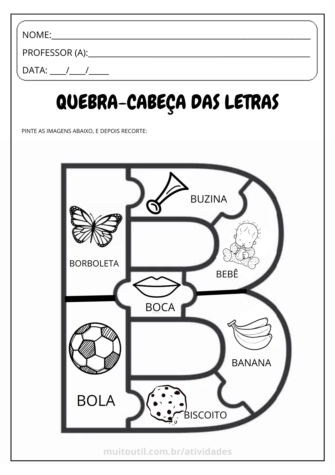 Quebra-cabeça Letras do Alfabeto para imprimir