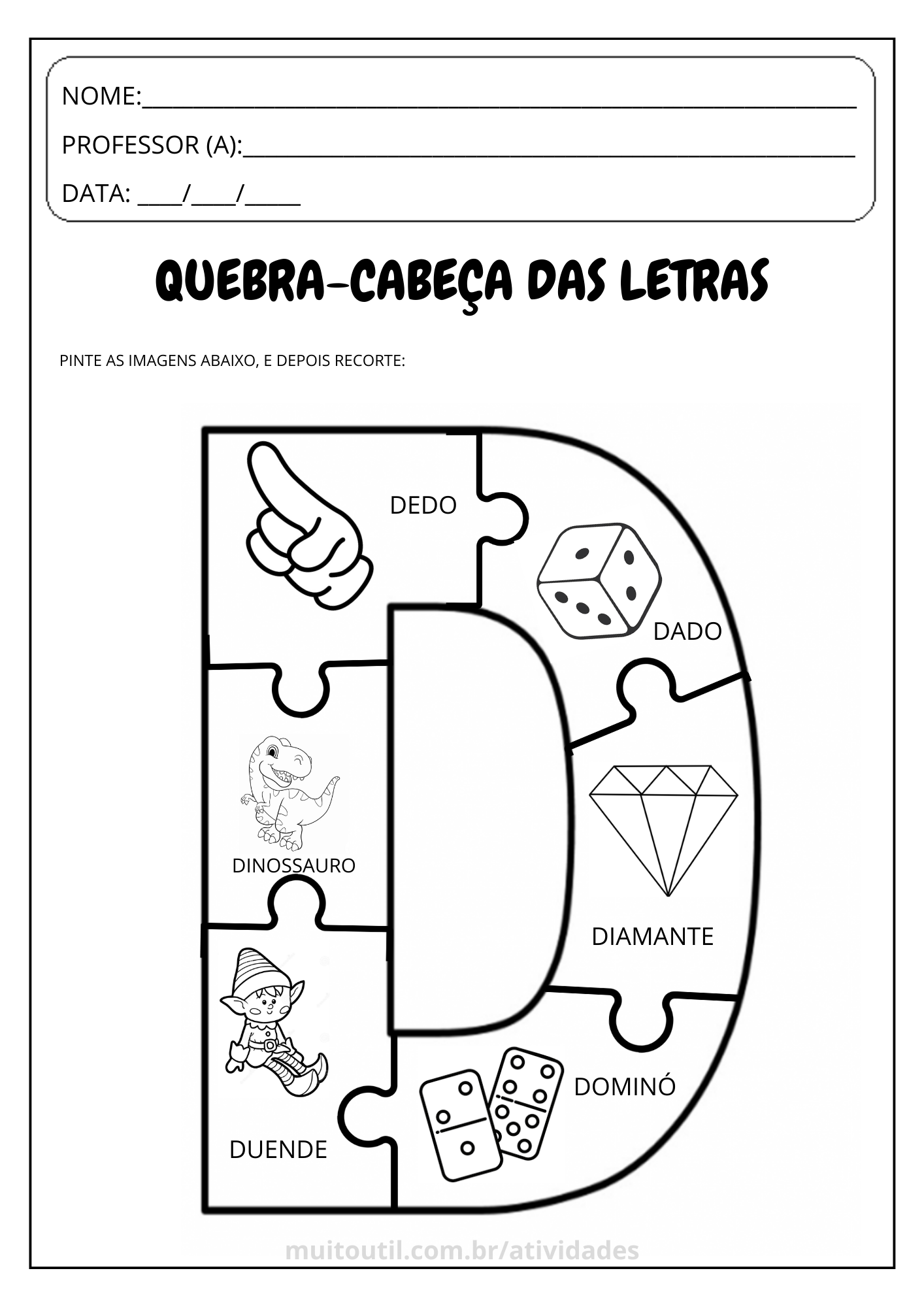 Quebra-cabeça Letras do Alfabeto para imprimir